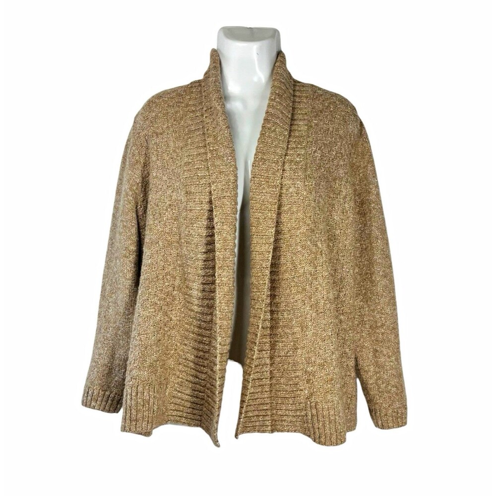 Croft & Barrow Cardigan Open Front Sweater Women Petite Large Tan Shawl Collar